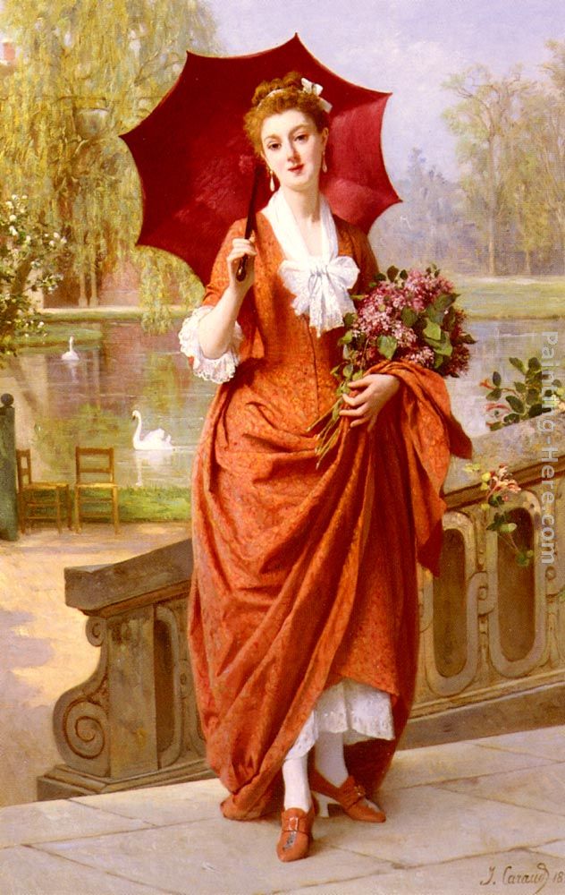 The Red Parasol painting - Joseph Caraud The Red Parasol art painting